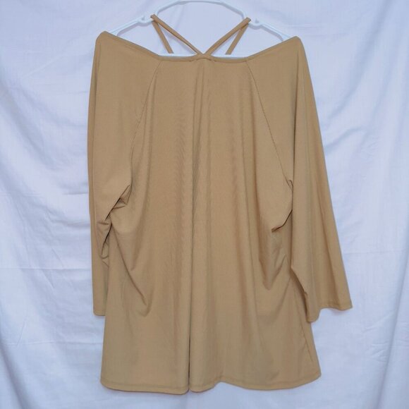 Lane Bryant NWT Tan Half Sleeve Strappy Cold Shoulder Rib Knit Pullover Top - Picture 7 of 7